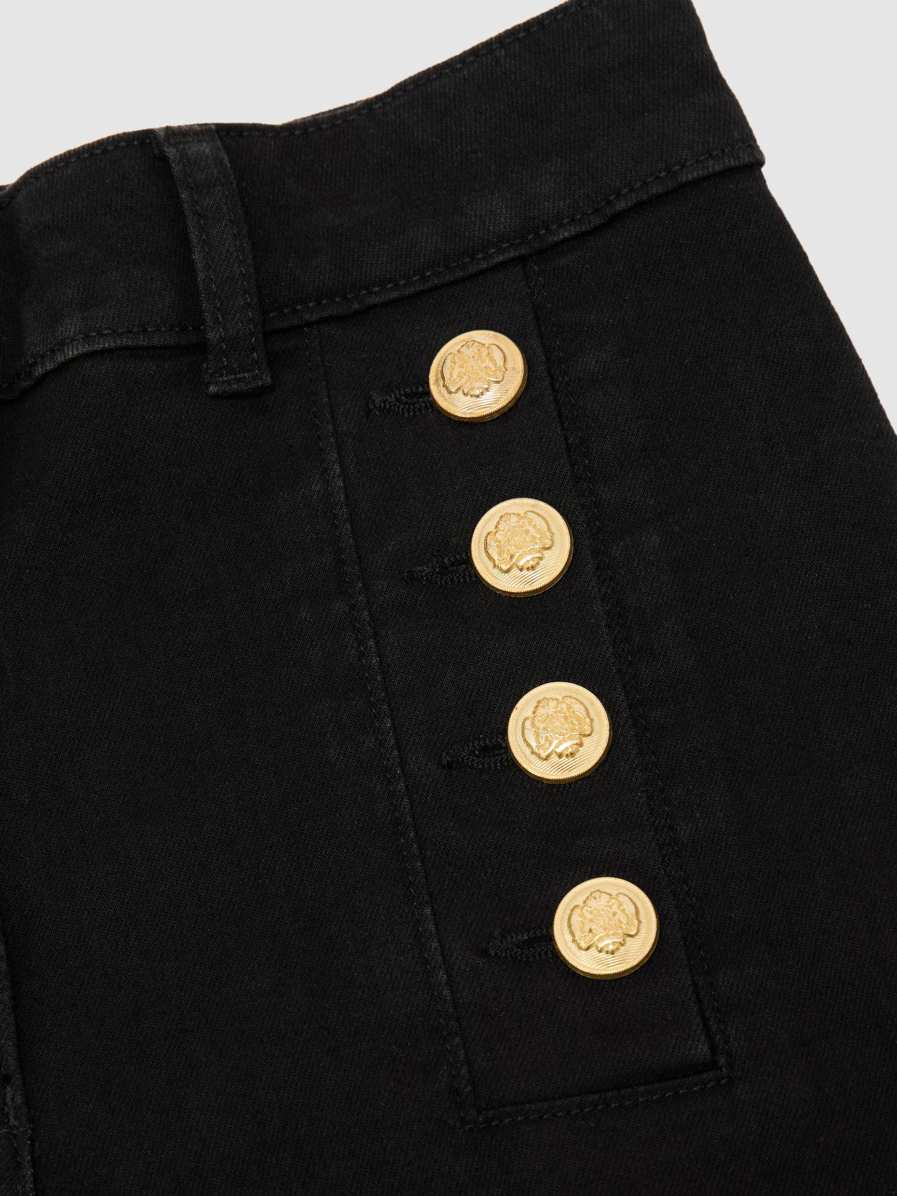 Button-Detail High-Rise Flared Jeans in Black Product Image