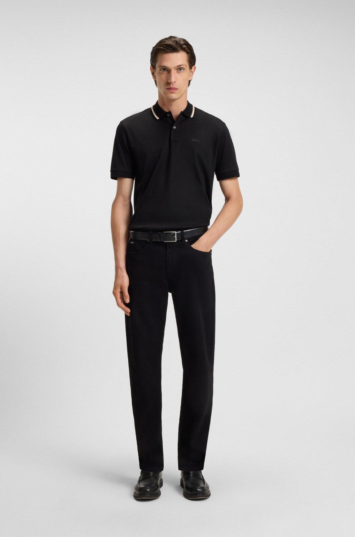 Slim-fit polo shirt in cotton with striped collar Product Image