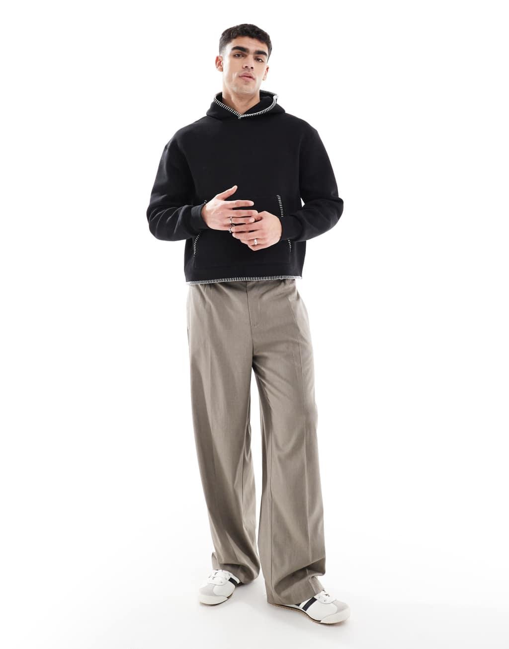 ASOS DESIGN oversized hoodie with stitching detail in black Product Image