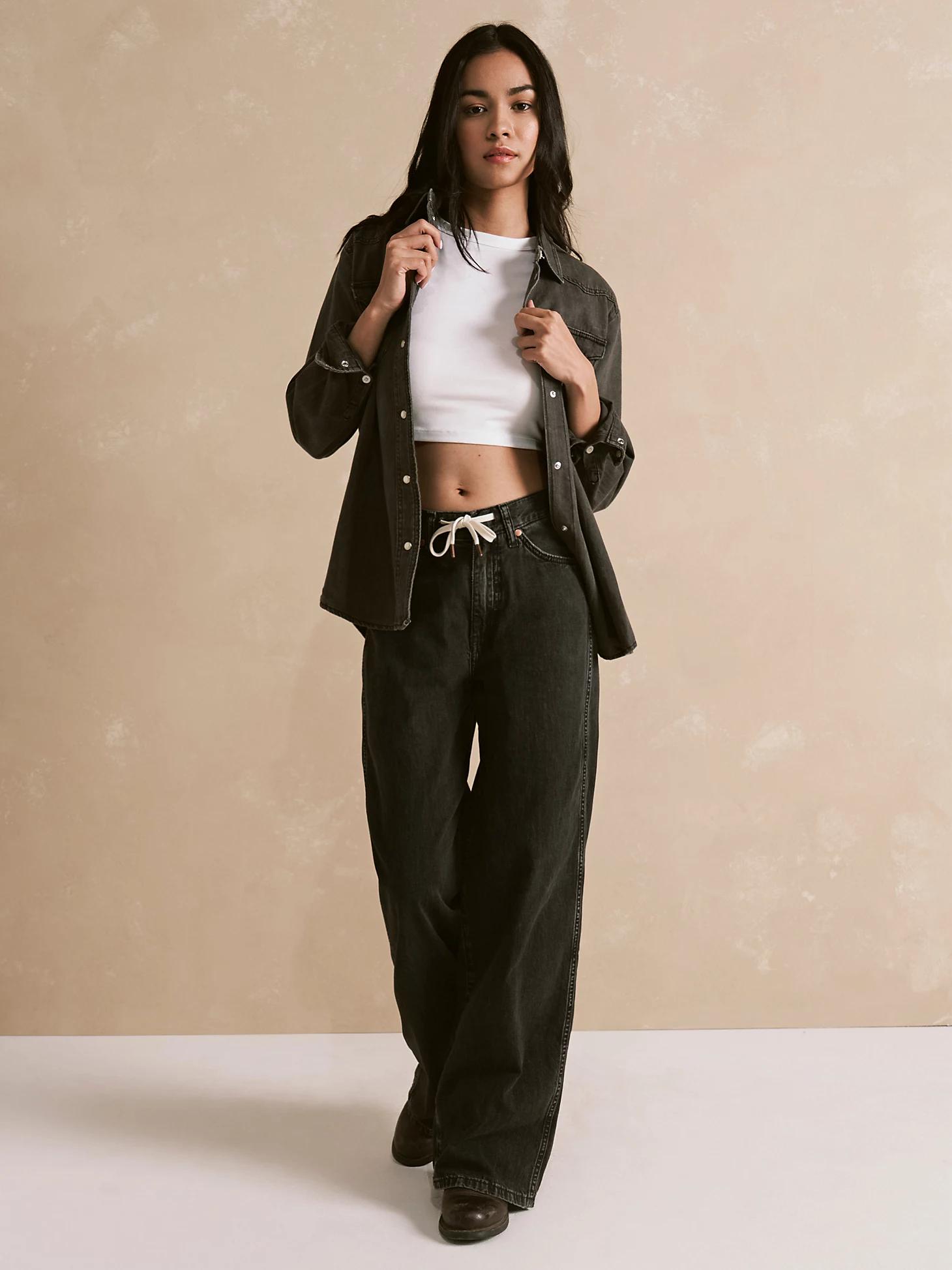 Women's Tie Front Loose Jean in Rinse Product Image