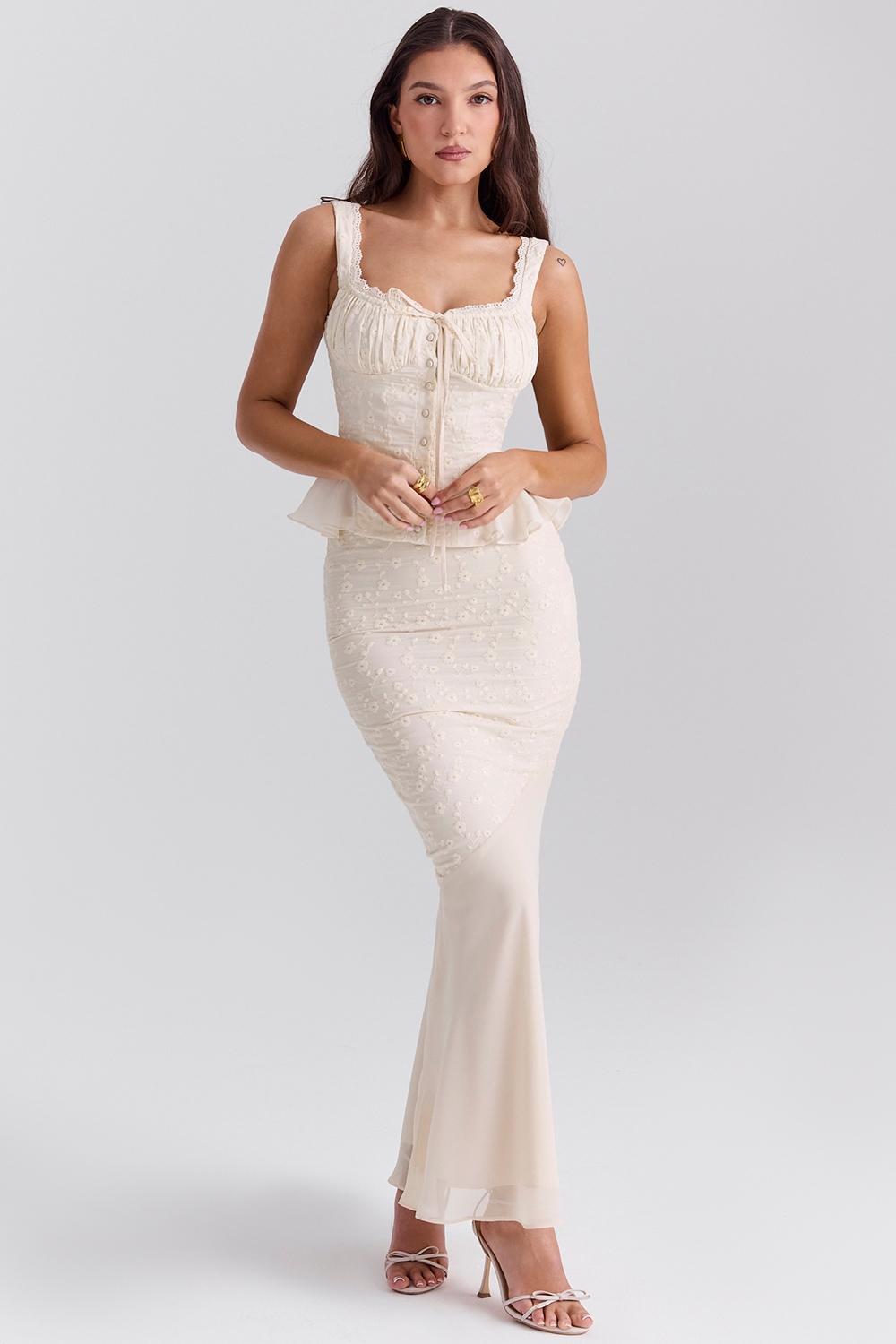 Jean  vintage cream cotton broderie anglais peplum top Product Image