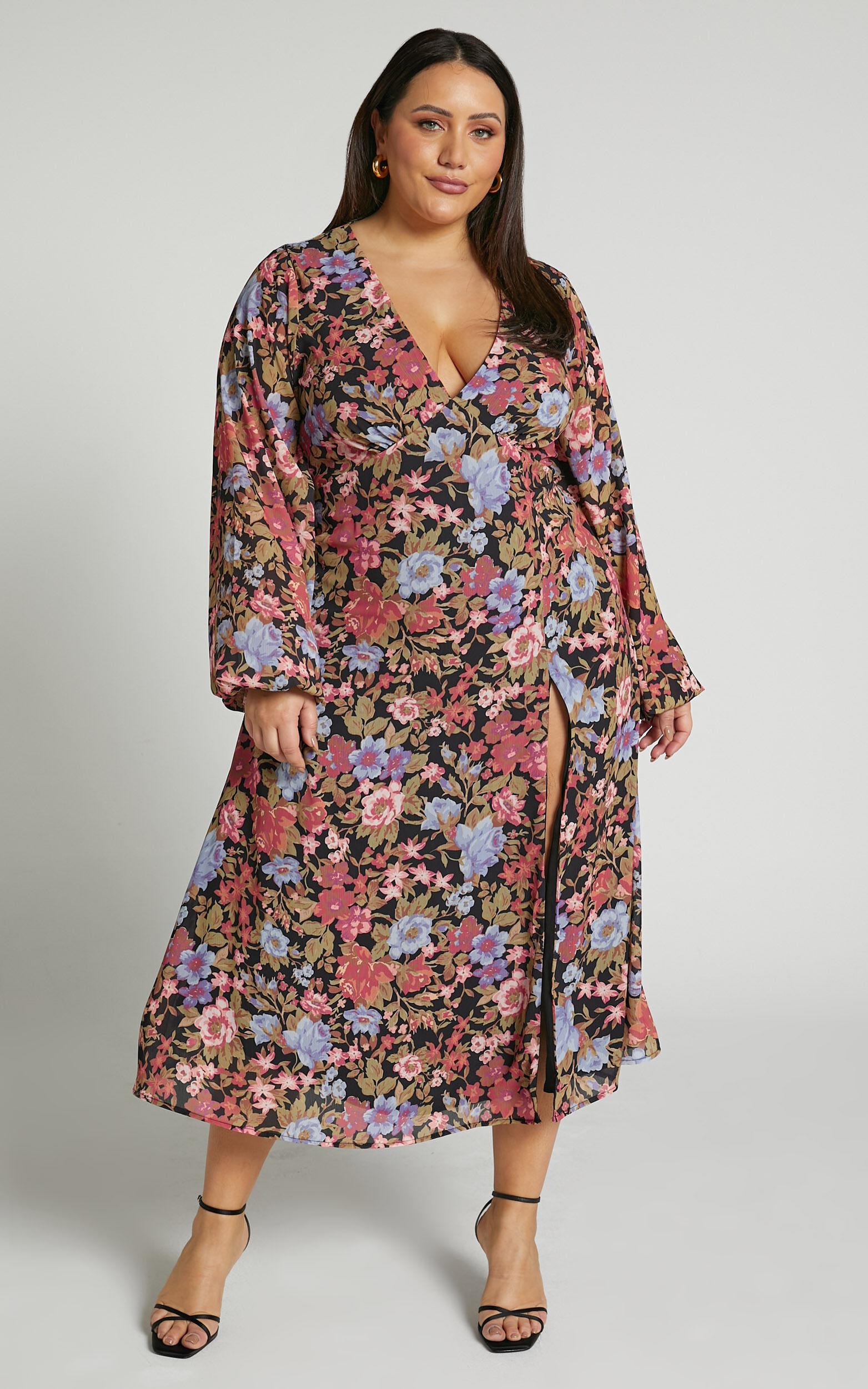 Henny Midi Dress - Long Sleeve Split Dress in Dusk Floral Product Image