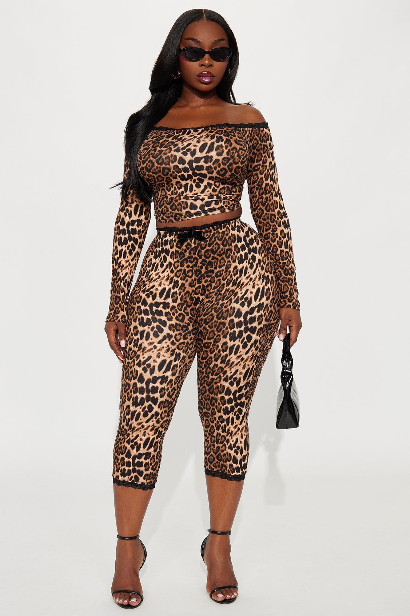 Fiona Off Shoulder Leopard Capri Set - Brown/combo Female Product Image