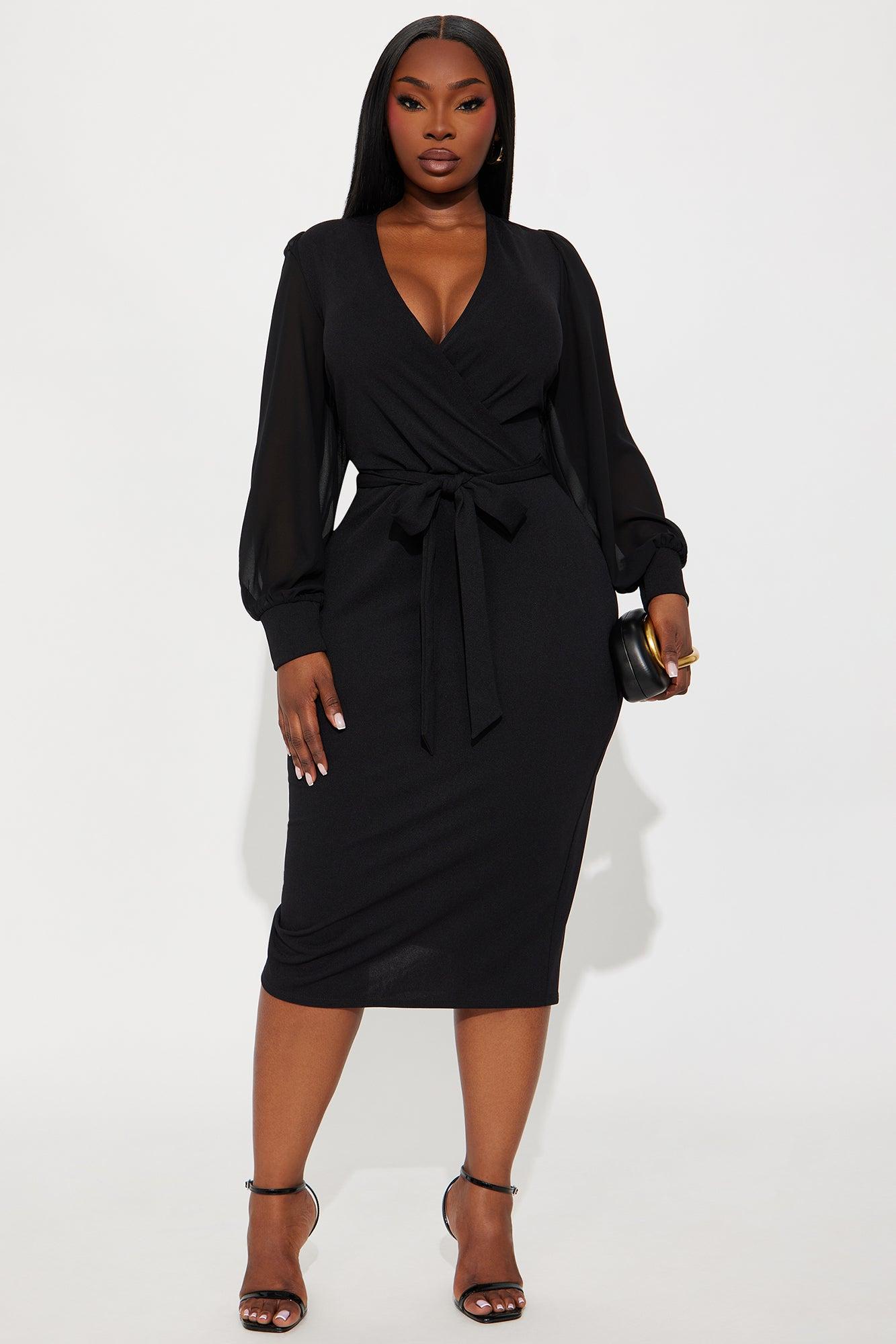 Renee Surplice Tie Waist Midi Dress - Black Female Product Image