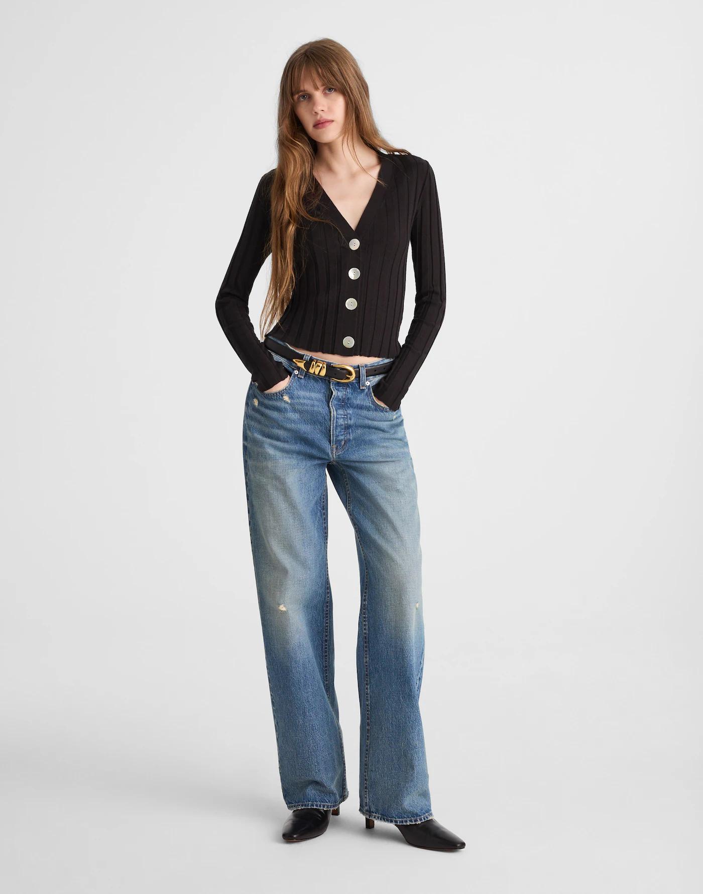 Ribbed V-Neck Cardigan Product Image