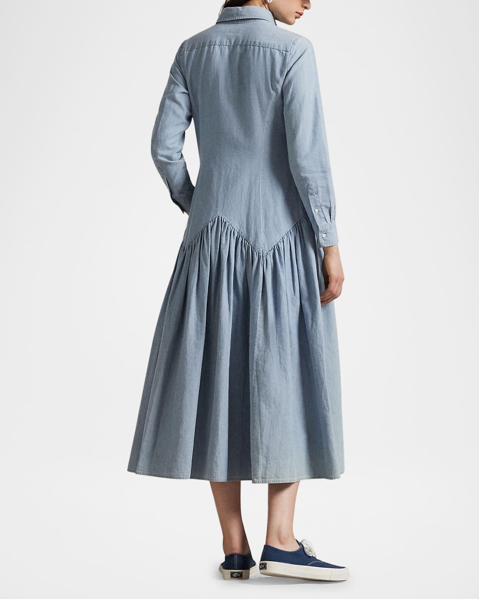 Long-Sleeve Cotton-Linen Chambray Shirtdress Product Image