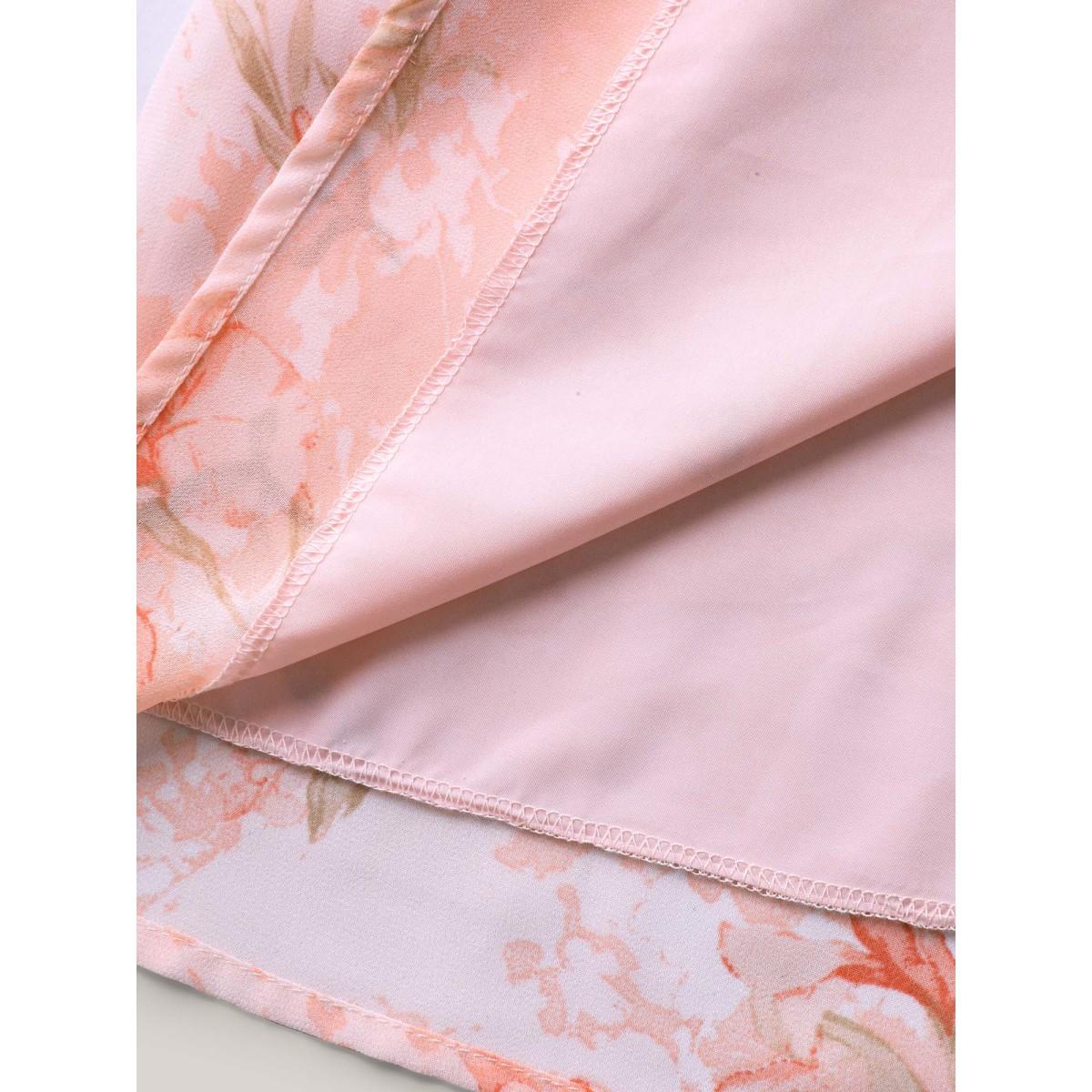 Plus Size Breezy Floral Print Spliced Maxi Dress Lightpink Women Heart neckline Sleeveless Curvy BloomChic 10/M Product Image