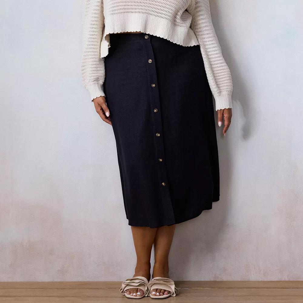 Plus Size LC Lauren Conrad Button-Front Midi Skirt, Women's, Size: 0X, Black Product Image