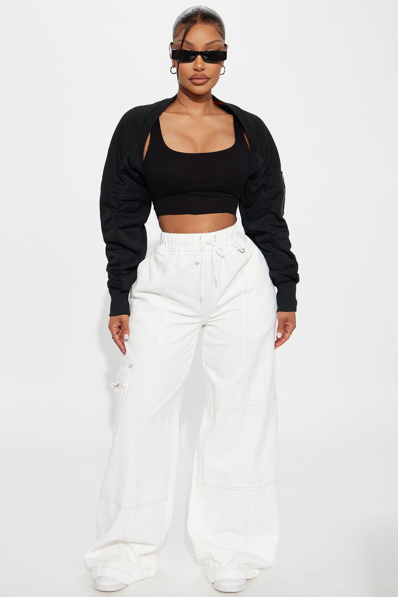 Spontaneous Race Long Sleeve Bolero Top - Black Female Product Image