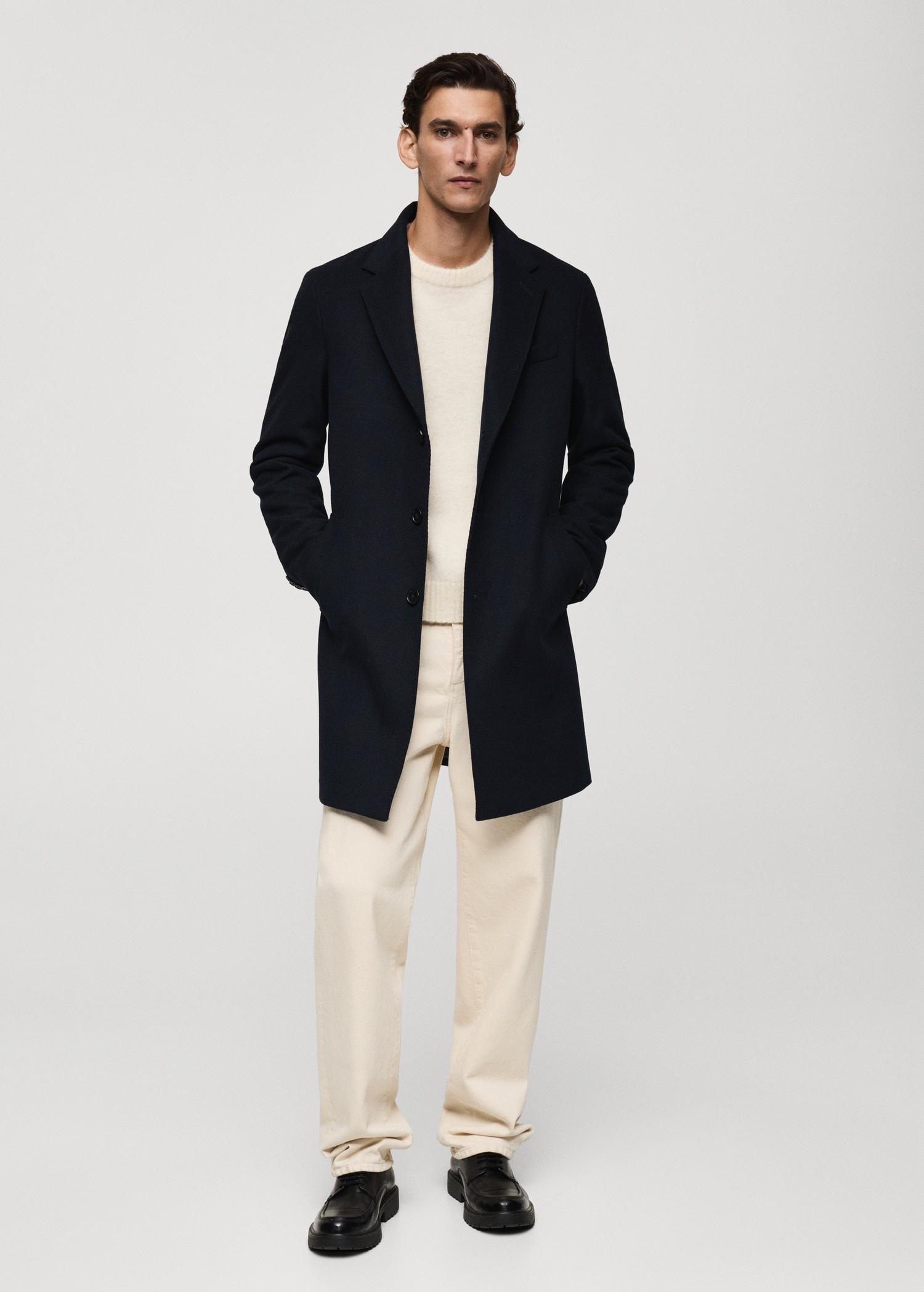 Long recycled wool coat - Men | MANGO USA Product Image