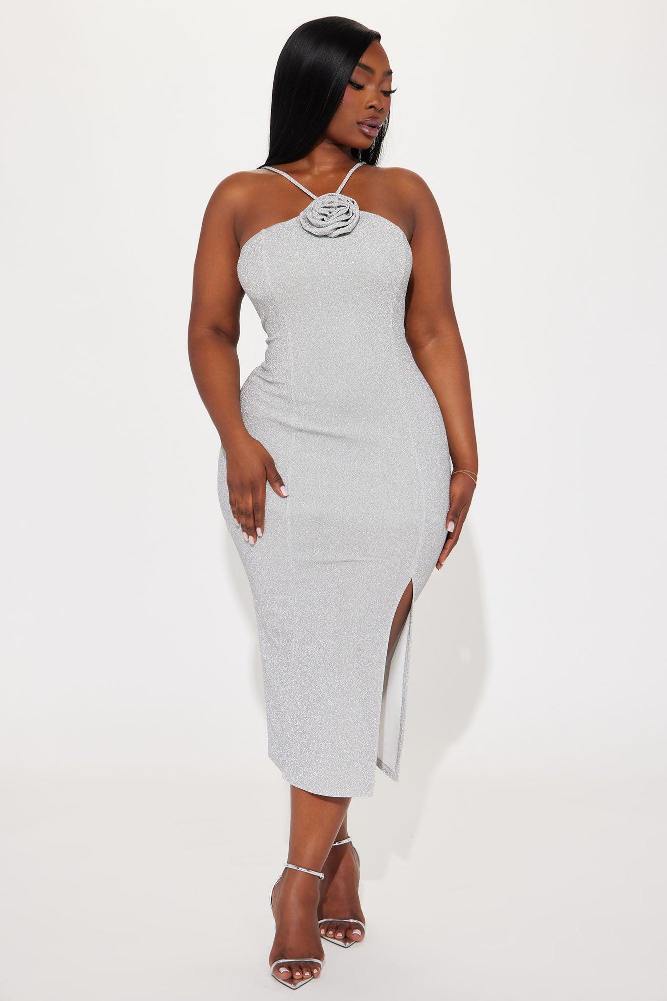 Rose Radiance Midi Dress - Silver Product Image