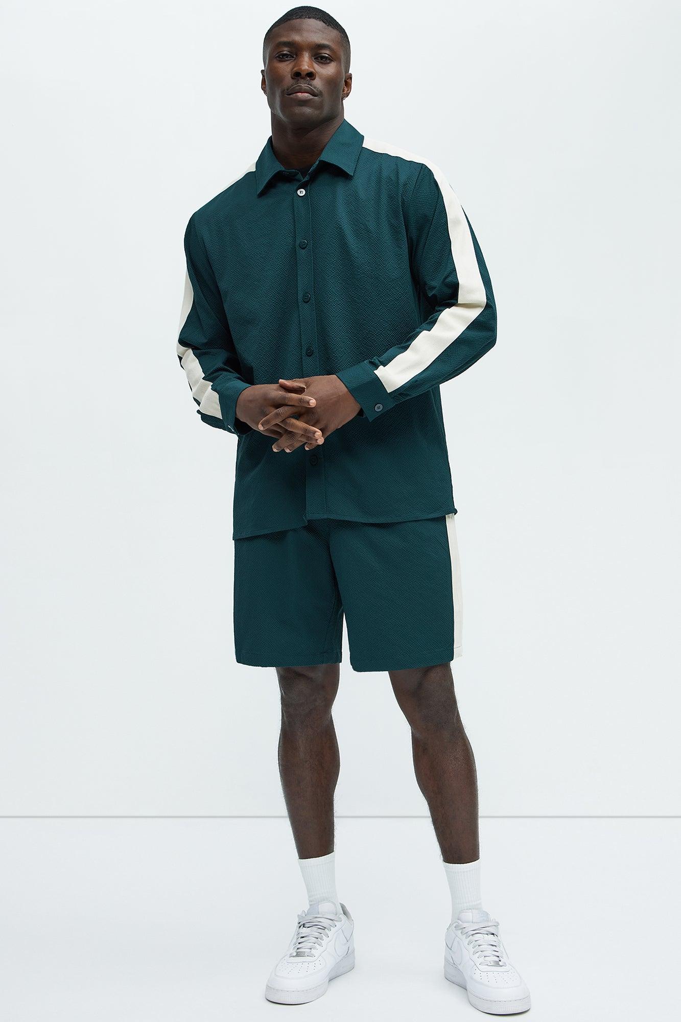 Crinkle Texture Taped Button Up - Green Product Image