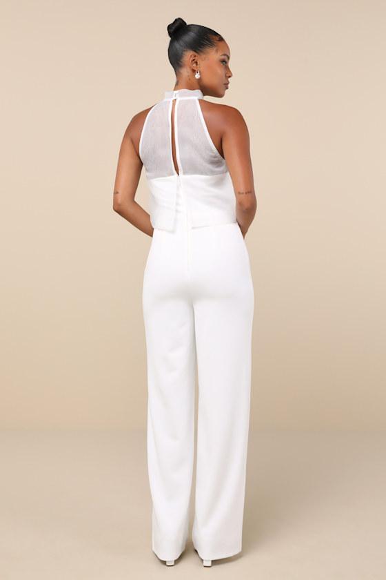 Formally Invited White Embroidered Organza Flounce Jumpsuit Product Image