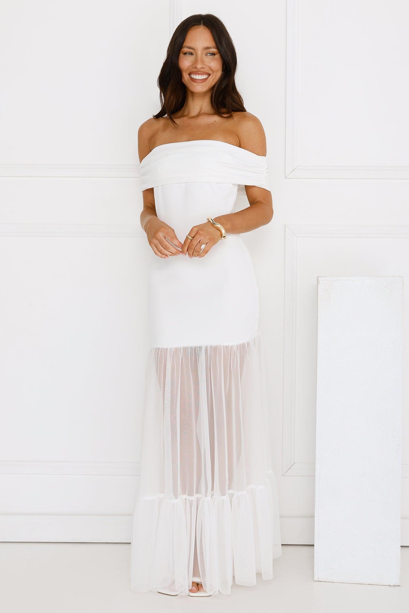 Moonbeam Reverie Off Shoulder Maxi Dress White Product Image