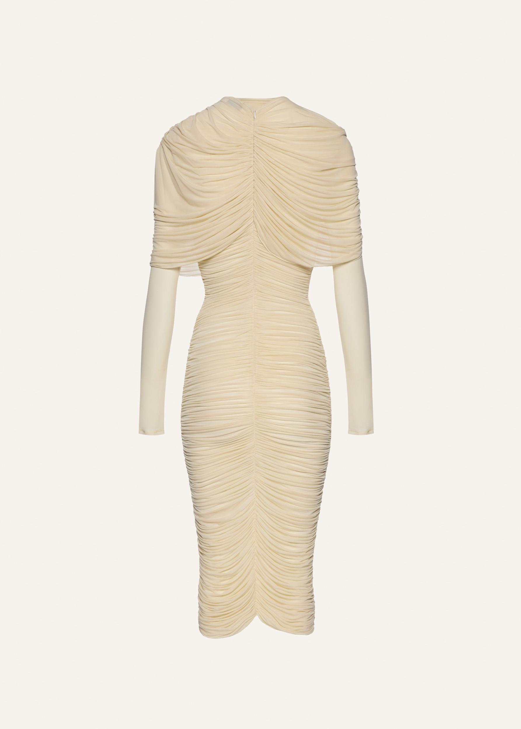 Draped high-neck midi dress cream Product Image