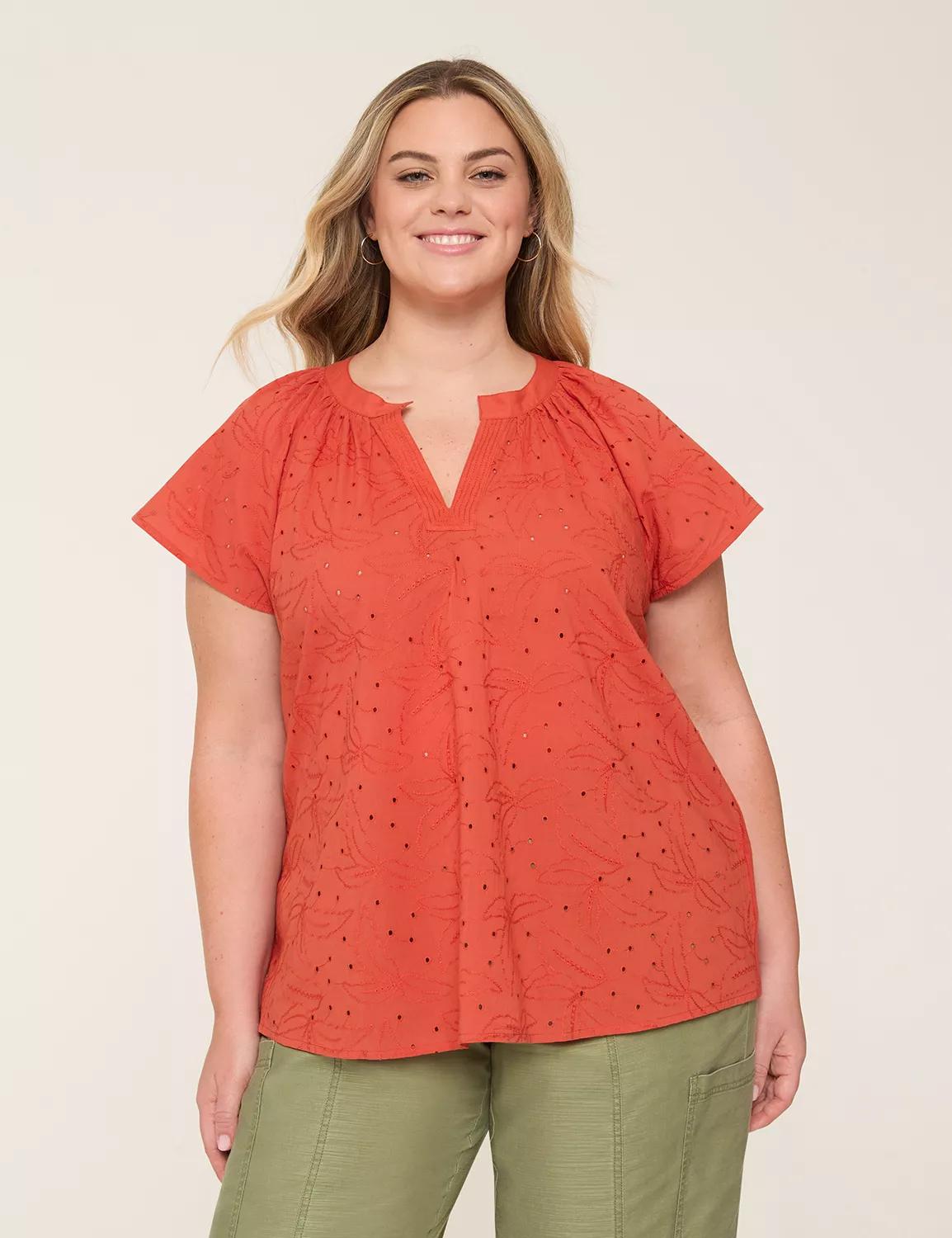 Eyelet & Knit Notch-Neck Top Product Image