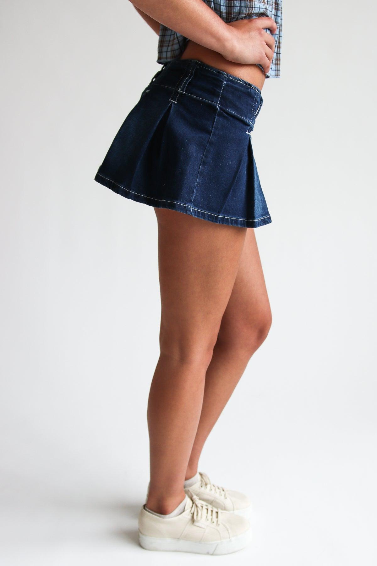 Low Rise Denim Pleated Mini Skort Product Image