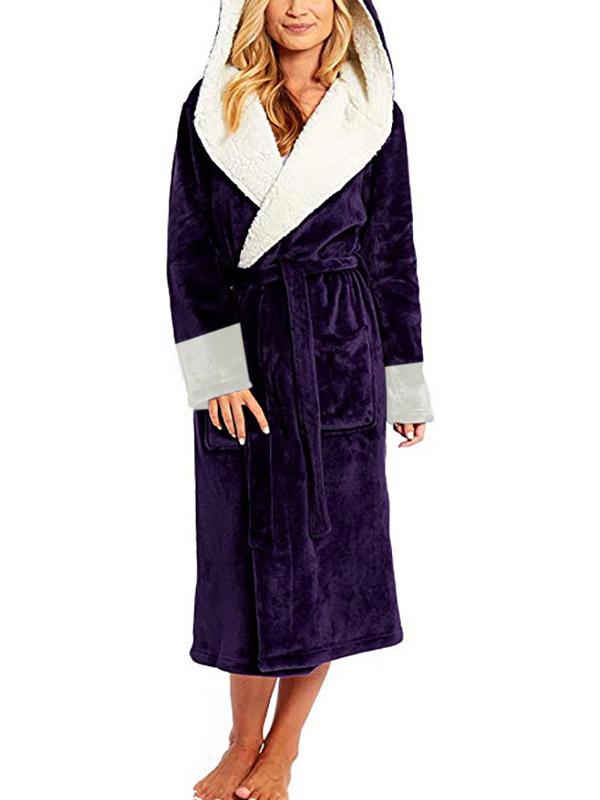 Hooded Belt Fleece Lounge Robe Product Image