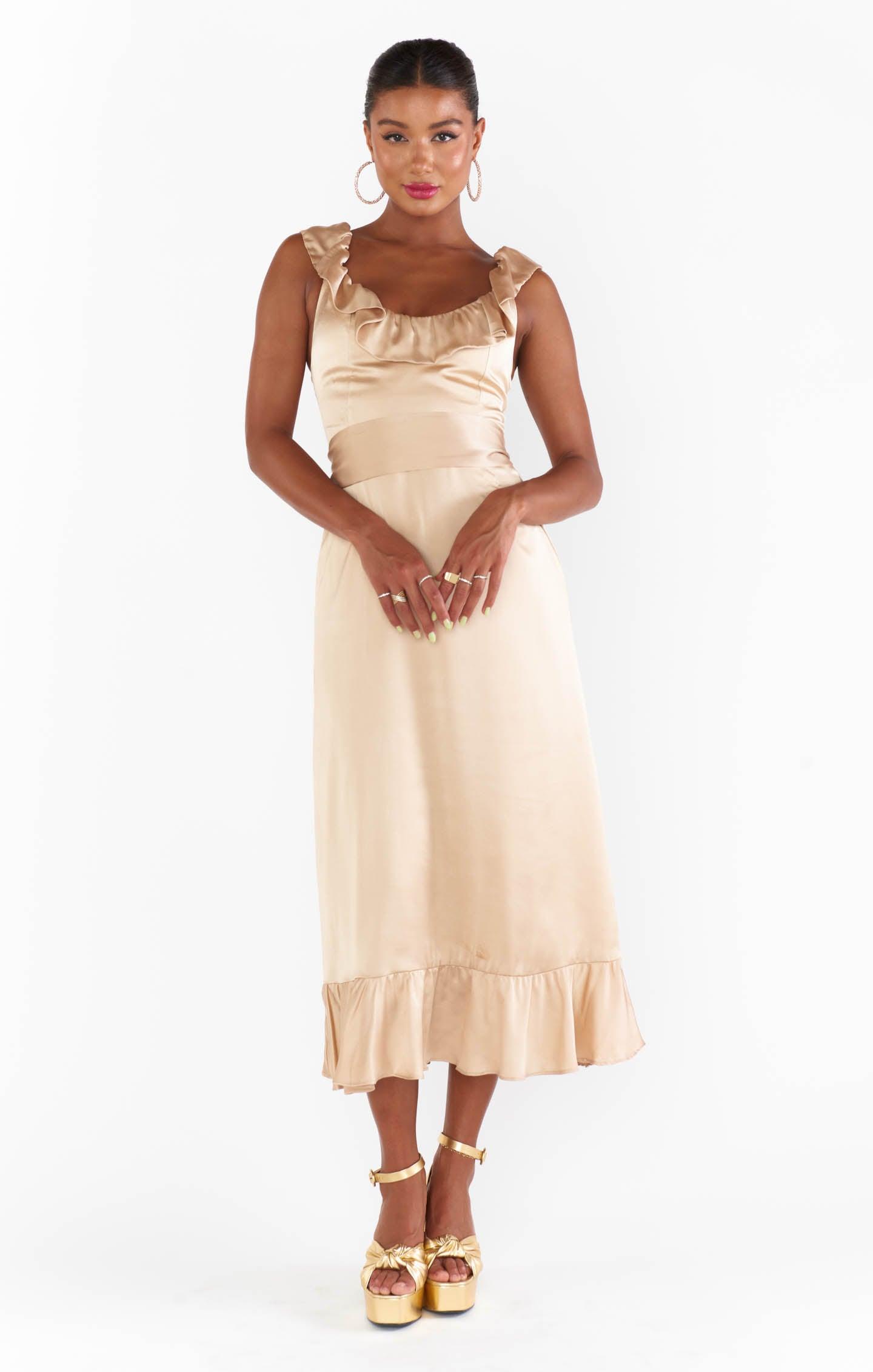 Alexis Midi Dress ~ Champagne Luxe Satin Product Image