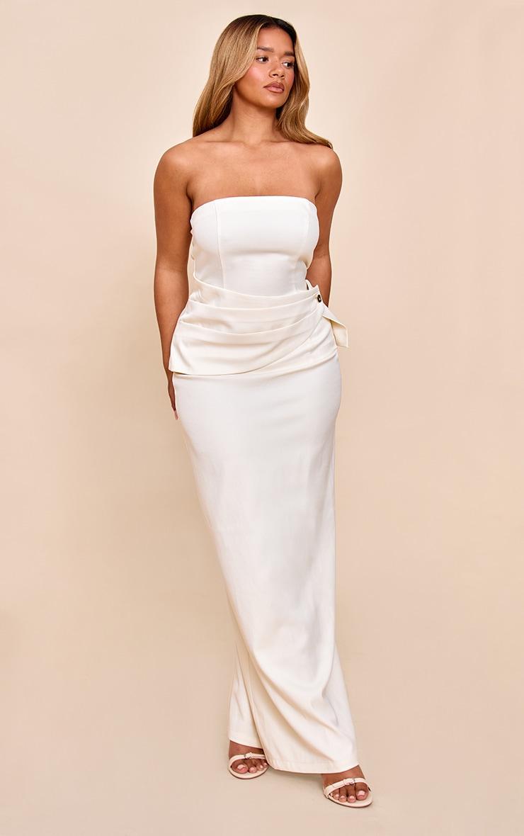 Shape Butter Cream Tailored Bandeau Wrap Over Gold Trim Maxi Dress Product Image