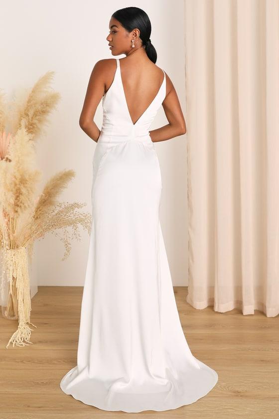 Polished Perfection White Satin Sleeveless Mermaid Maxi Dress Product Image