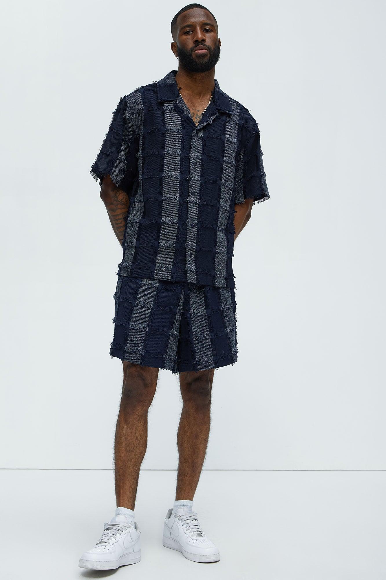 Fray Patchwork Like Shirt - Navy Product Image