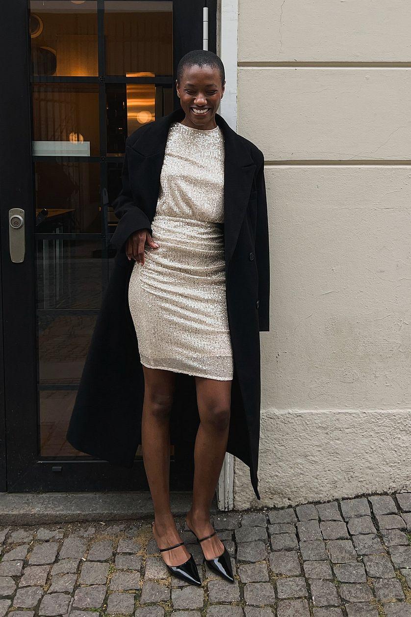 Rouched Sequin Mini Dress Product Image