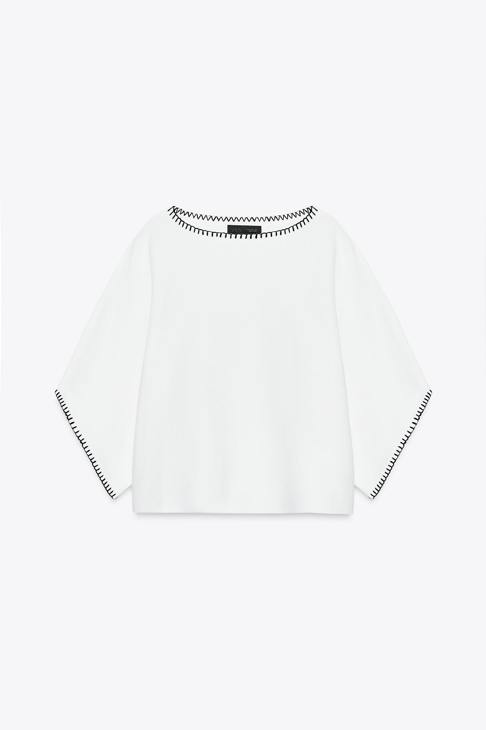 CONTRASTING EMBROIDERED KNIT TOP Product Image