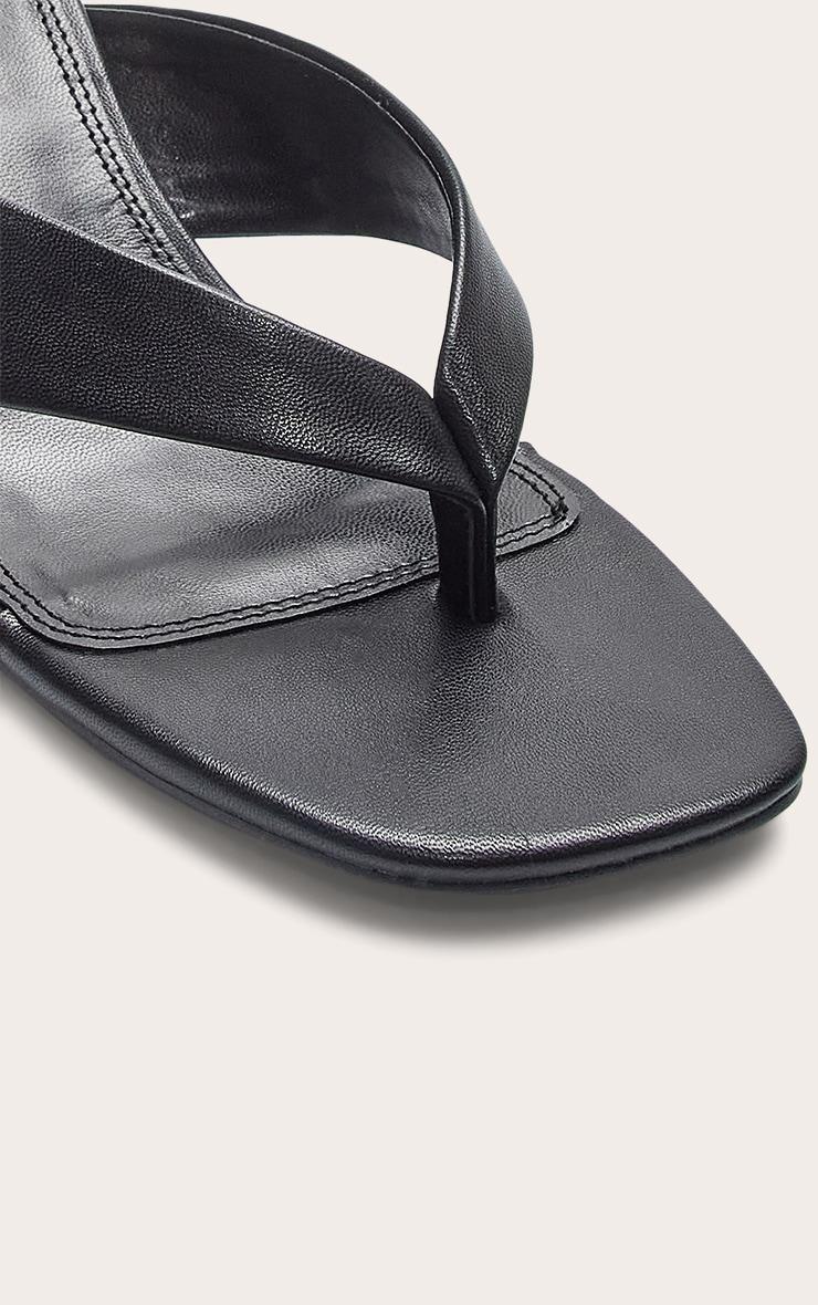 Black Pu Round Toe Thong Mid Block Heeled Mules Product Image
