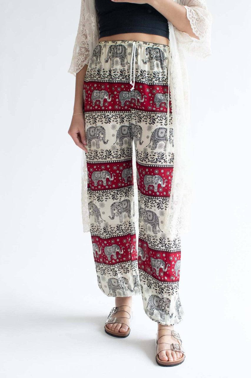 Ivory & Red Striped Elephant Pants Product Image