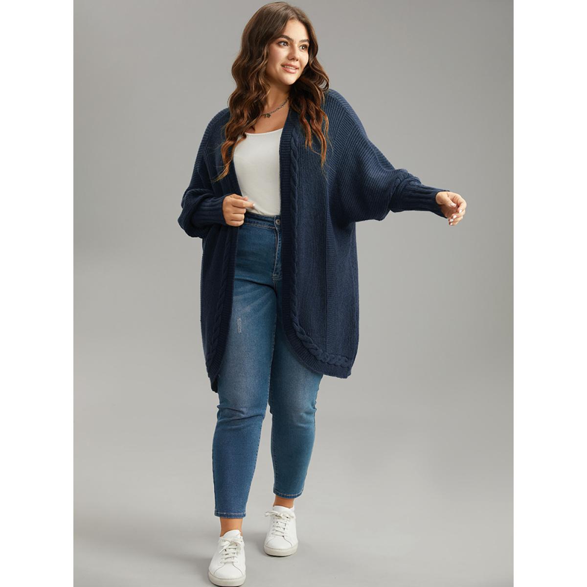 Plus Size Supersoft Essentials Batwing Sleeve Cable Knit Cardigan Indigo Women Casual Loose Long Sleeve Dailywear Cardigans BloomChic 22-24/3X Product Image