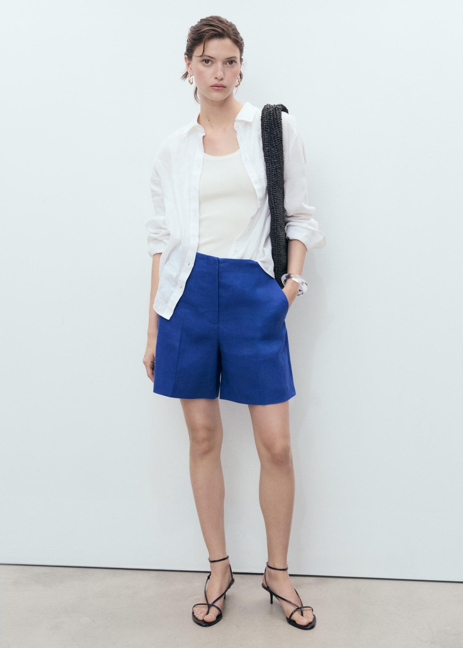 Linen straight-fit mid-rise shorts - Women | MANGO USA Product Image