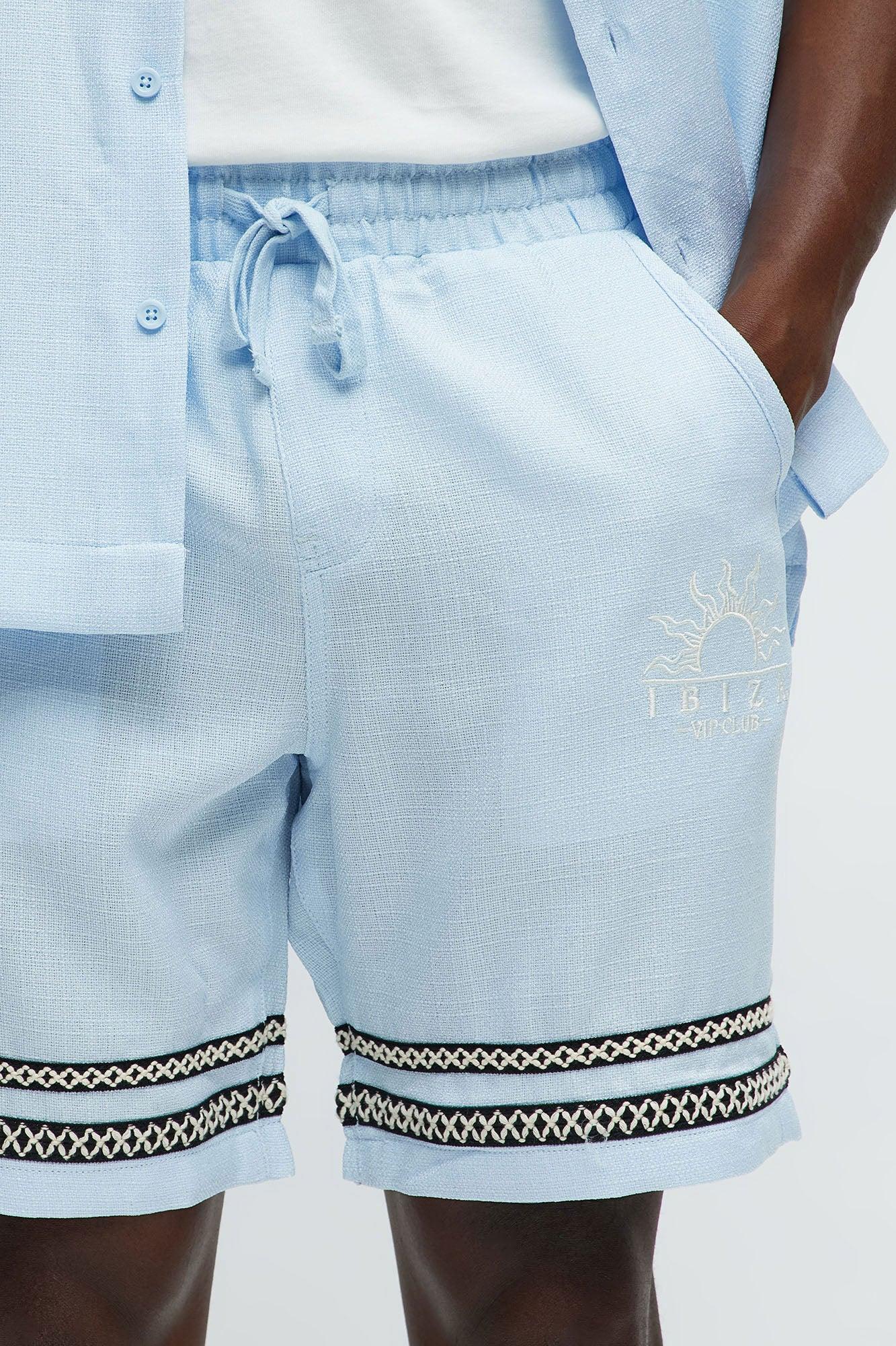 Ibiza VIP Club Linen Like Relaxed Shorts - Light Blue Male Product Image