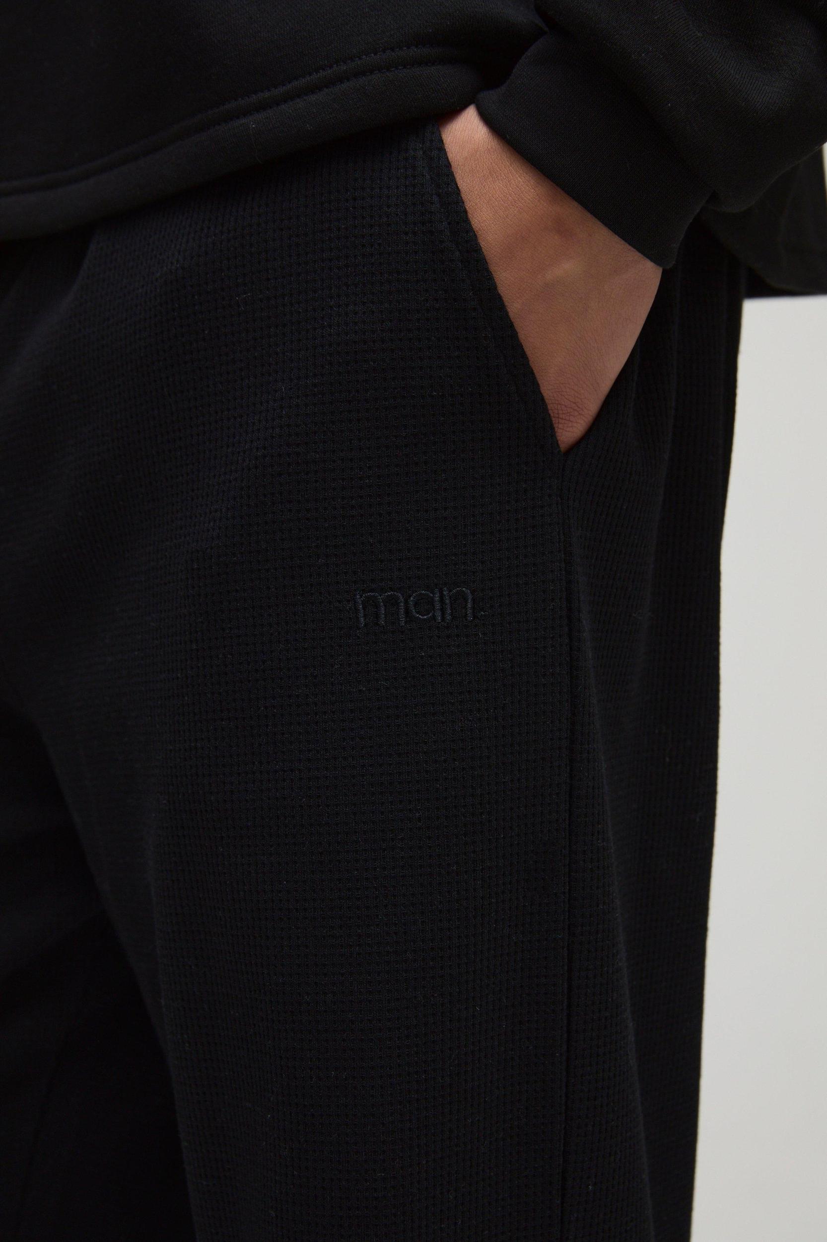 Man Embroidered Waffle Straight Leg Sweatpants | boohooMAN USA Product Image