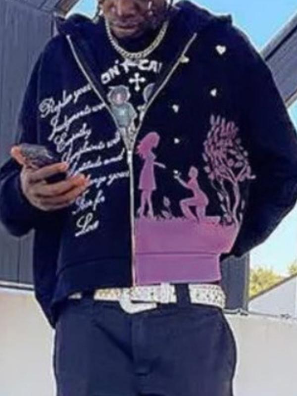 Men's Romantic Scene Print Oversized Hoodie Product Image