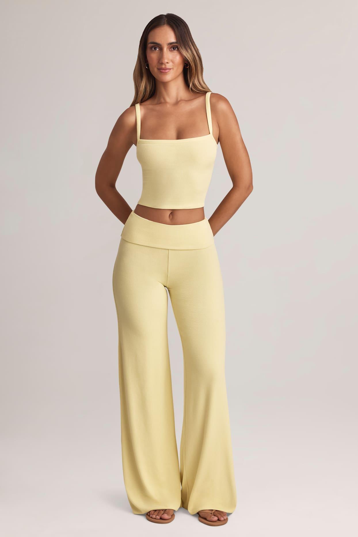 Modal Foldover Wide-Leg Trousers in Lemon Sherbet Product Image