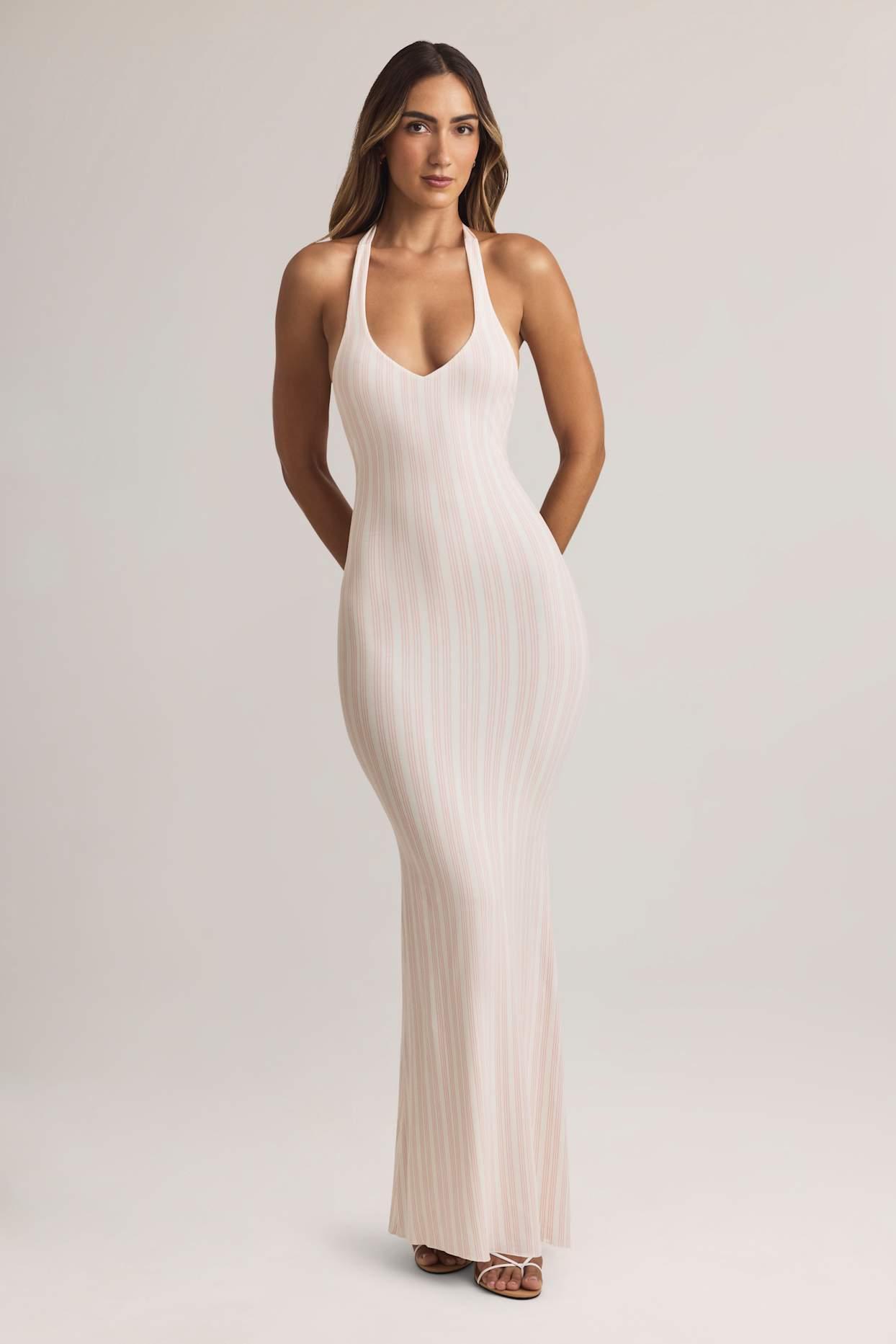 Modal Halterneck Maxi Dress in Stripe Print Product Image
