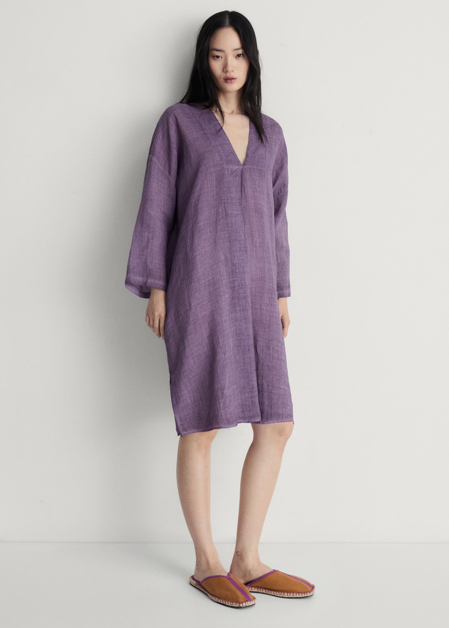 Ramie caftan with overdyed design - Women | MANGO USA Product Image