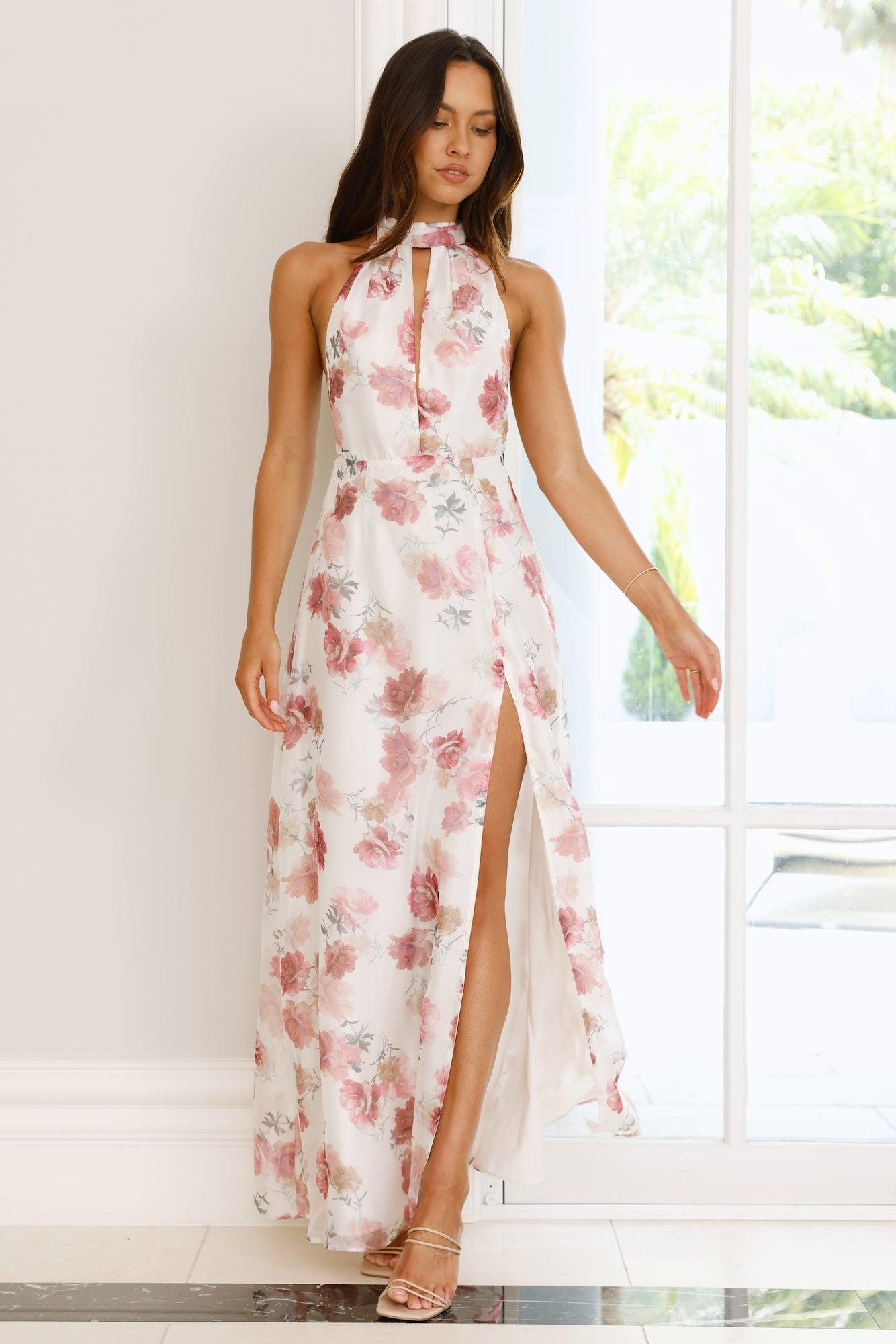 Autumn Florals Halter Maxi Dress Pink Product Image