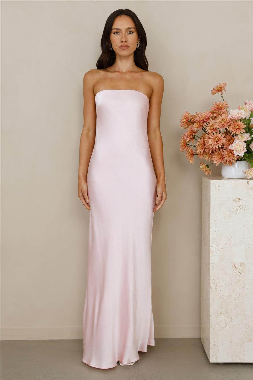The Felicity Strapless Satin Maxi Dress Pink Product Image