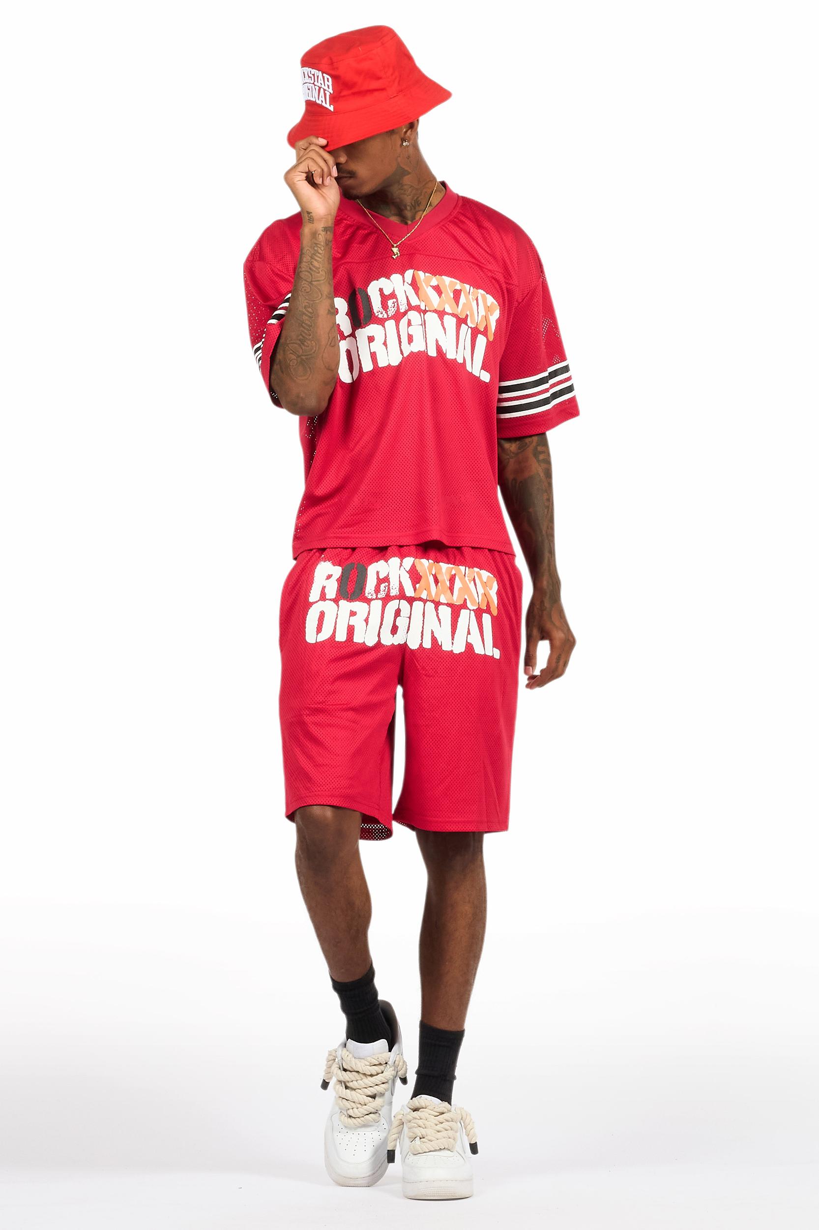 Crown Red Mesh Jersey Short Set Male Product Image