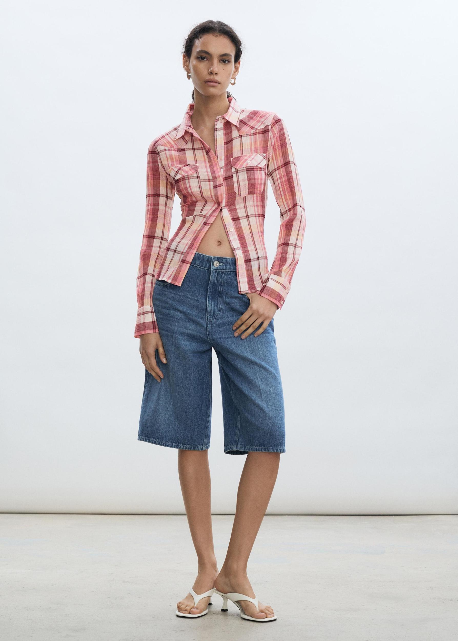 Check cotton shirt - Women | MANGO USA Product Image