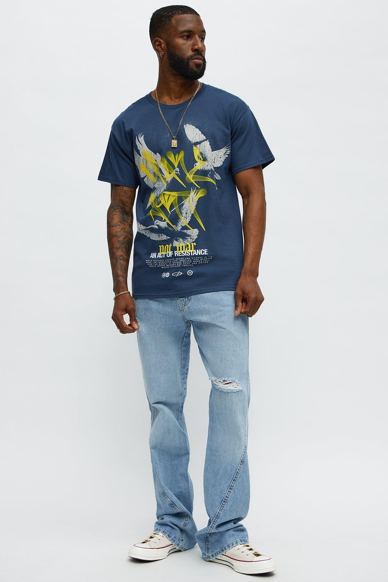 Make Art Not War Short Sleeve Tee - Blue Male Product Image