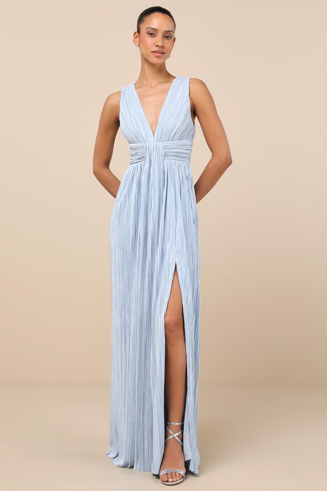 Melitta Light Blue Plisse Sash Maxi Dress Product Image