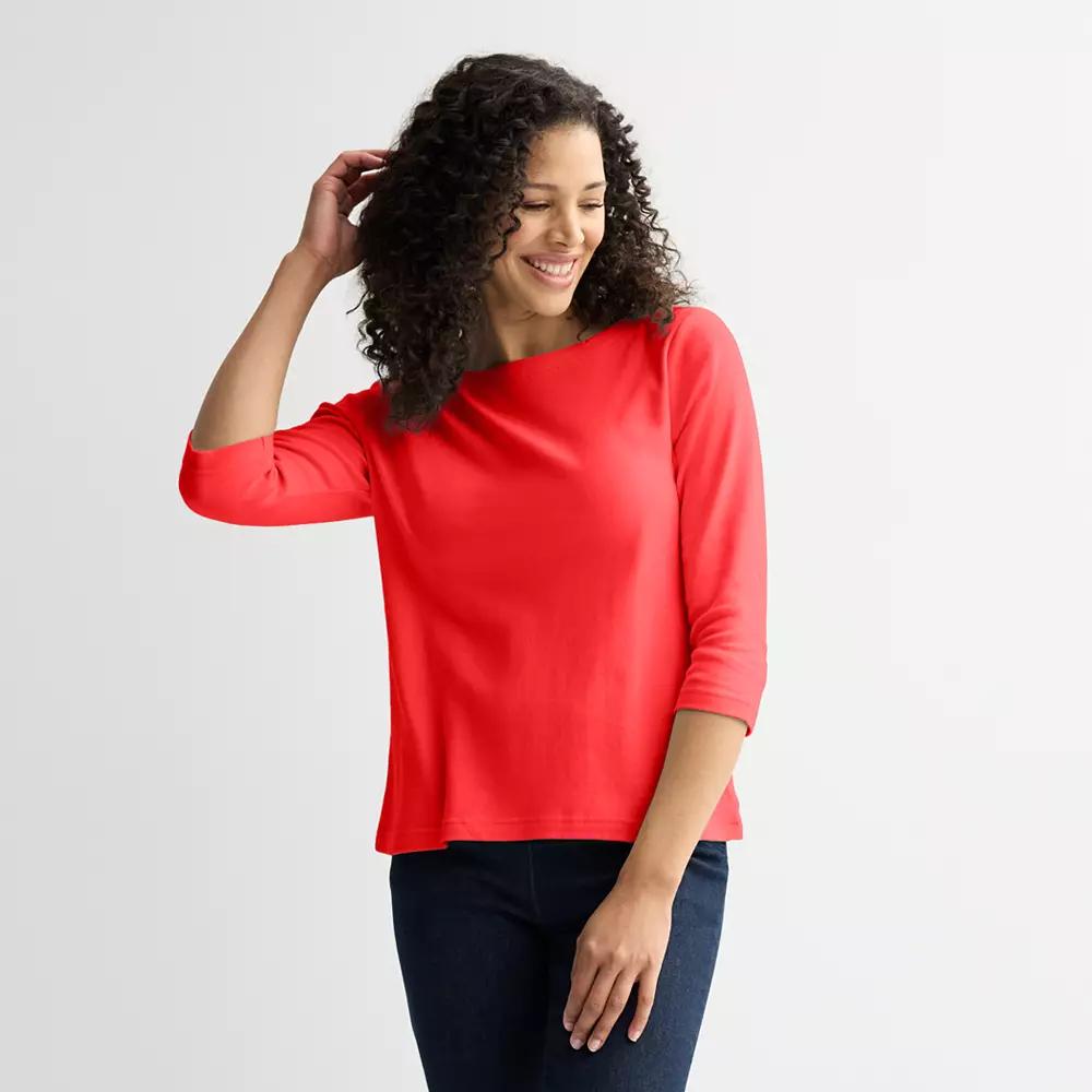 Petite Croft & Barrow® Boatneck Top, Women's, Size: Large Petite, Gushing Lava Product Image