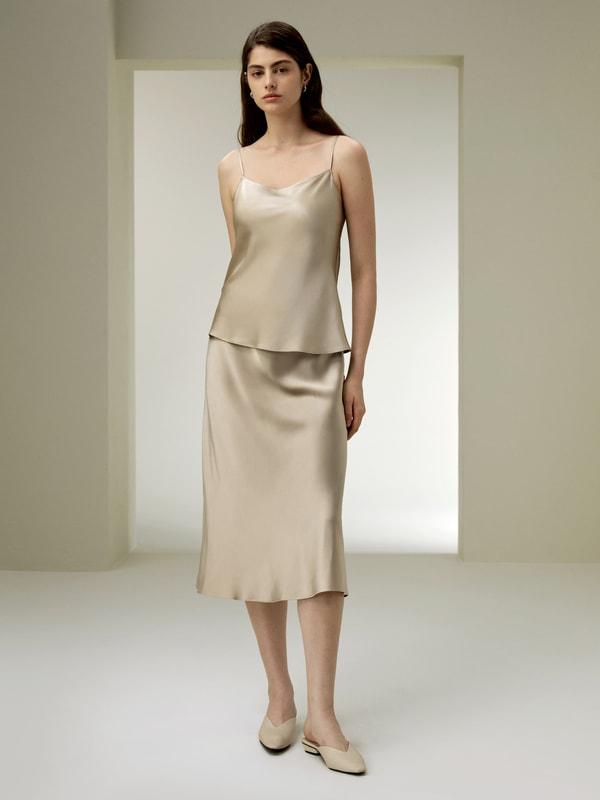 LILYSILK Womens Silk Camisole Tops - Midnight Blue Heavy Silk - Chic Double-Faced Top Petite XS Product Image