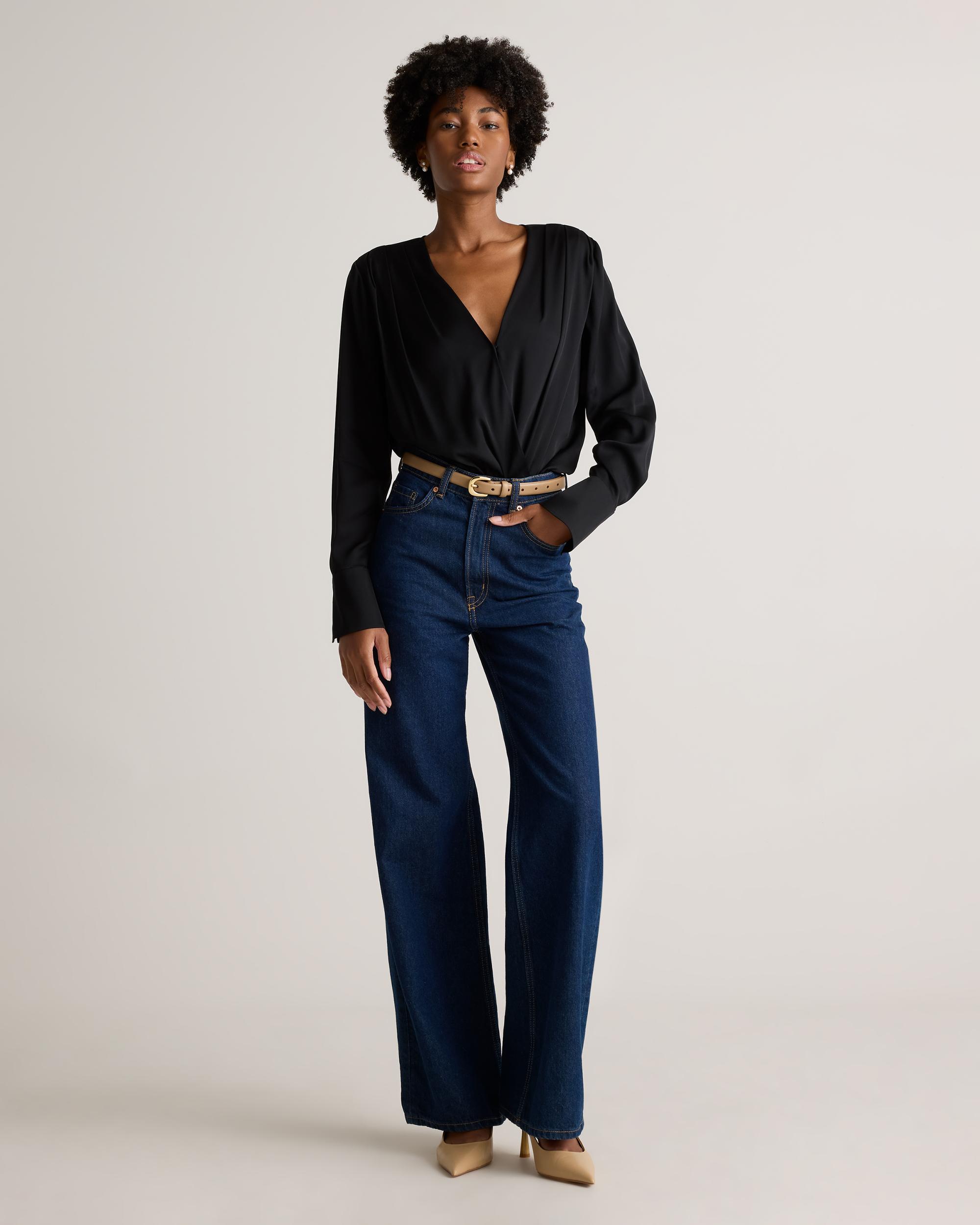 Quince | Women's Washable Stretch Silk Surplice Bodysuit Product Image