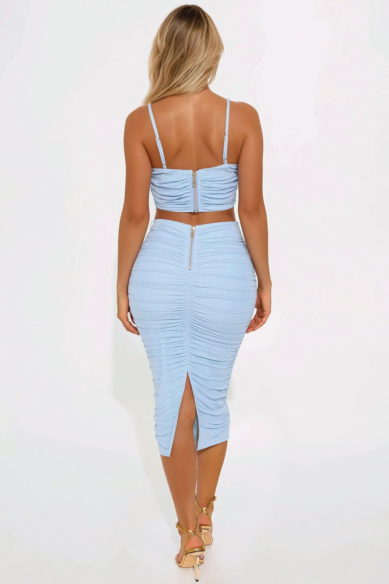 Mabel Mesh Midi Skirt Set - Light Blue Product Image