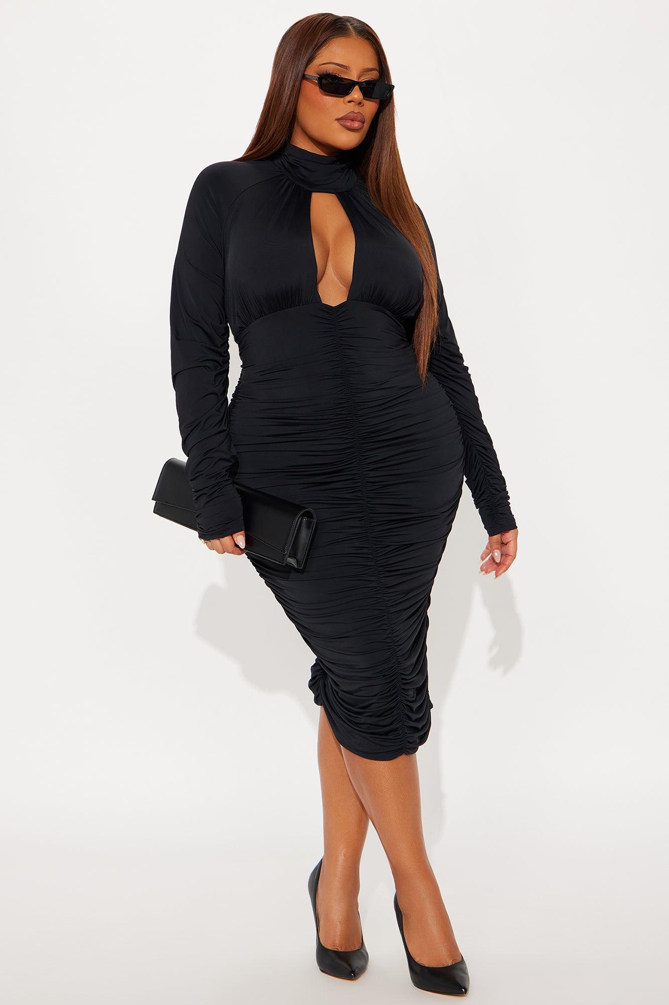 Azure Long Sleeve Midi Dress - Black Female Product Image