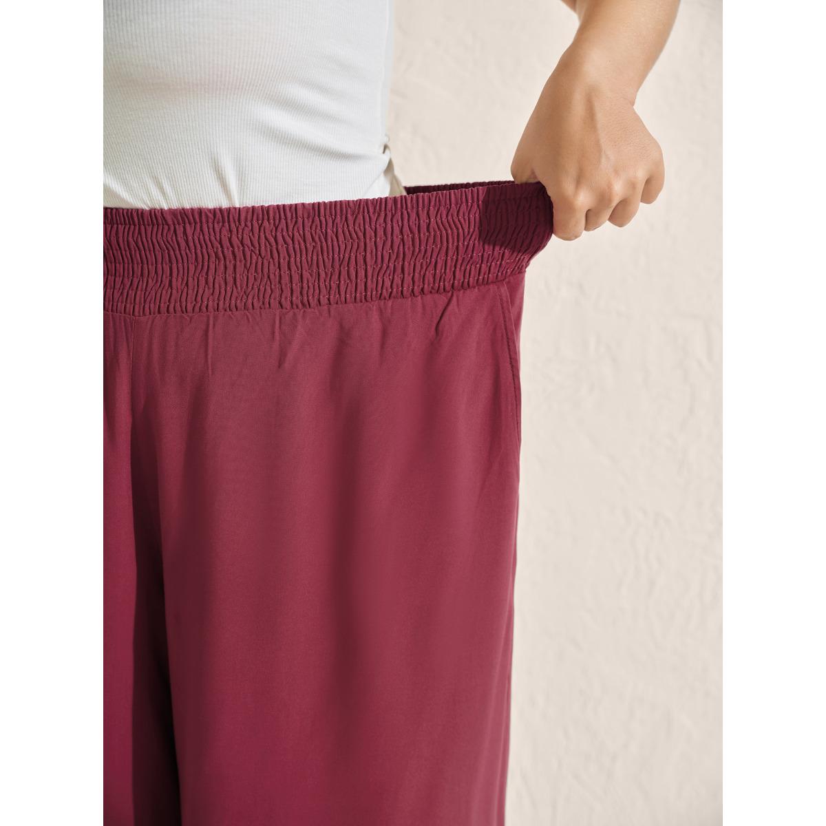 Plus Size Floral Applique Embroidery Wide-Leg Pants Women Raspberry Playful Loose Mid Rise Casual Pants BloomChic 14-16/1X Product Image